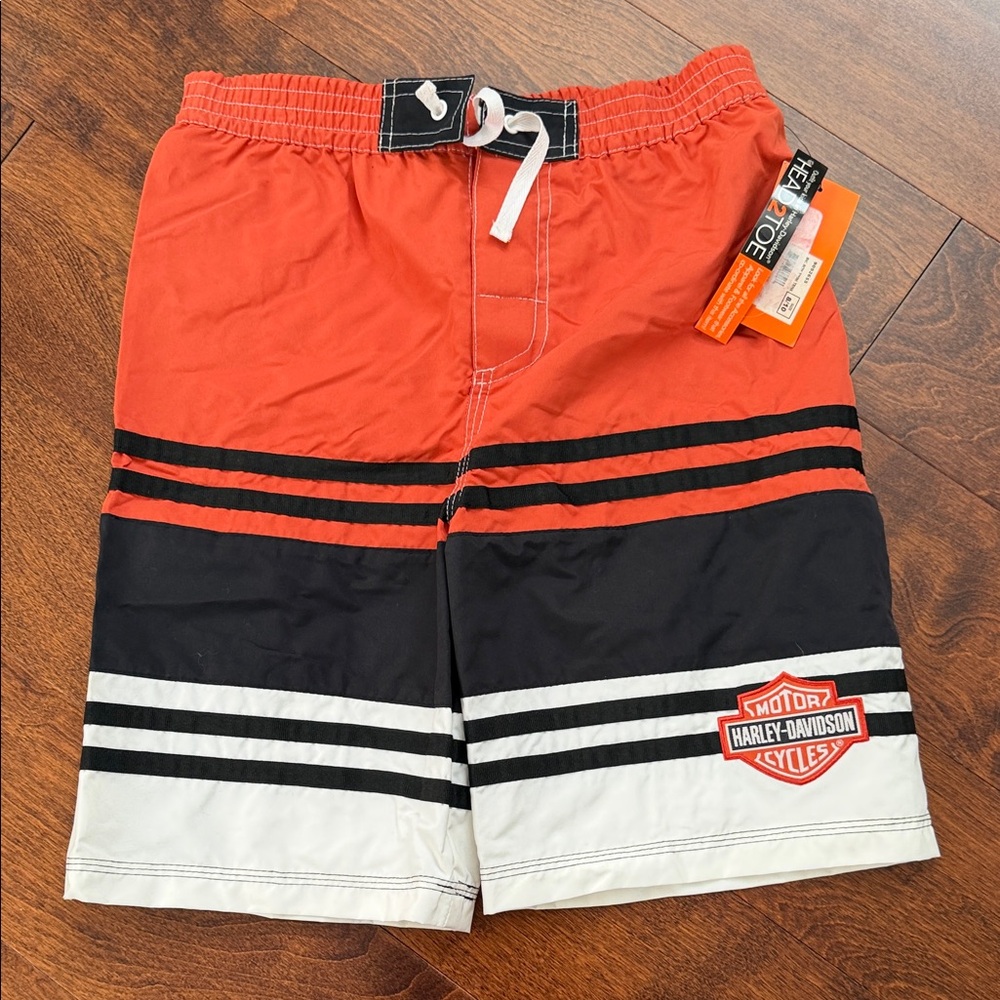 Harley-Davidson Orange and Black Swim Trunks